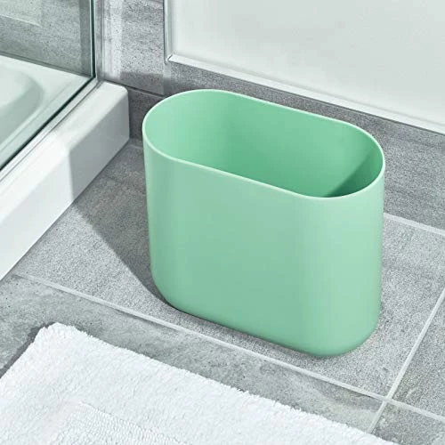 IDesign Cade Oval Slim Trash, Compact Waste Basket Garbage Can For Bathroom, Bedroom, Home Office, Dorm, College-Matte Soft Aqua - Image 5