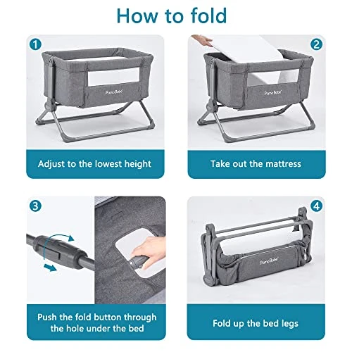 Pamo Babe Bedside Bassinet For Baby Crib Quick One-Hand Folding Bedside Sleeper 4 Adjustable Heights Co-Sleeper - Image 3