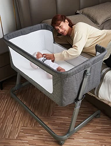 Pamo Babe Baby Bedside Bassinet Crib - Adjustable Portable Bedside Sleeper For Infant | Newborn Baby Boy & Girl