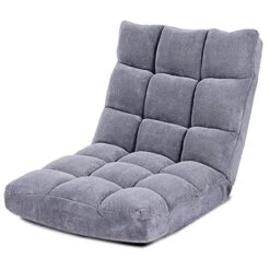 Giantex Floor Chairs For Adults - Floor Gaming Chair With Back Support, Coral Velvet, 14 Adjustable Position, Thick Sponge Padding, Floor Seating Lounge For Reading, Watching TV, Meditation (Gray)