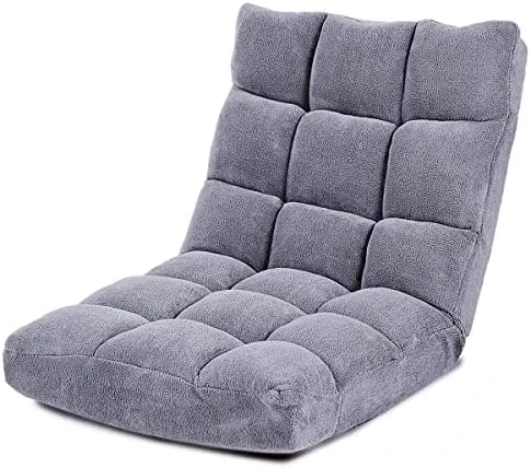 Giantex Floor Chairs For Adults - Floor Gaming Chair With Back Support, Coral Velvet, 14 Adjustable Position, Thick Sponge Padding, Floor Seating Lounge For Reading, Watching TV, Meditation (Gray) - Image 8