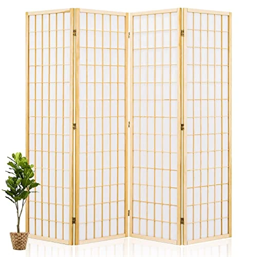 Salfanre Divider For Room Separation, 4 Panel Room Divider, Japanese Room Dividers, Shoji Screen, Folding Screen, 5.6 Ft, Natural