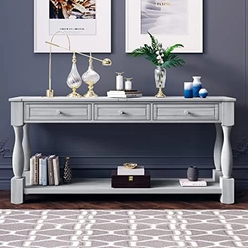P PURLOVE 64" Long Console Table With 3 Drawers Long Sofa Table With Wide And Extra Thick Tabletop And Bottom Shlef For Entryway Hallway - Image 10