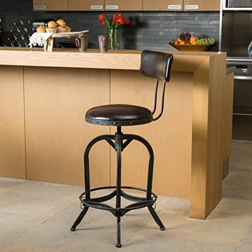 Christopher Knight Home Vlippu Leather Barstool With Backrest, Brown - Image 3