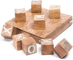 GENERIC Golden Handicraft Wooden Tic Tac Toe/ Noughts And Crosses Game Unique Handmade Quality Wood Family Board Games Table Top Nought