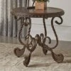 Signature Design By Ashley Rafferty Ornate Round End Table With Decorative Metal Detail, Dark Brown