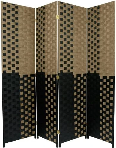 Oriental Furniture 6 Ft. Tall Woven Fiber Room Divider - Olive/Black - 6 Panel - Image 3
