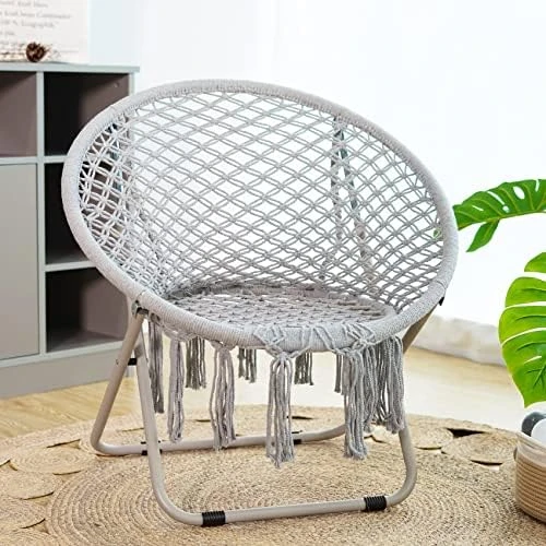 PASAMIC Saucer Chair With Folding Metal Frame, 100% Cotton Handmade Cozy Chairs, Exquisite Moon Chair For Bedroom, Living Room Décor Green - Image 9