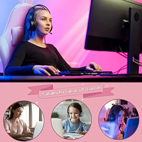 MUZII Pink Gaming Chair, Video Game Chairs, Racing Office Gaming Chairs For Adults Girls, PU Leather Computer Chair, PC Gamer Chair With Headrest And Lumbar Support - Image 4