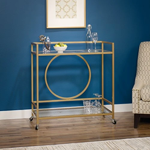 Sauder International Lux Bar Cart, Satin Gold Finish - Image 5