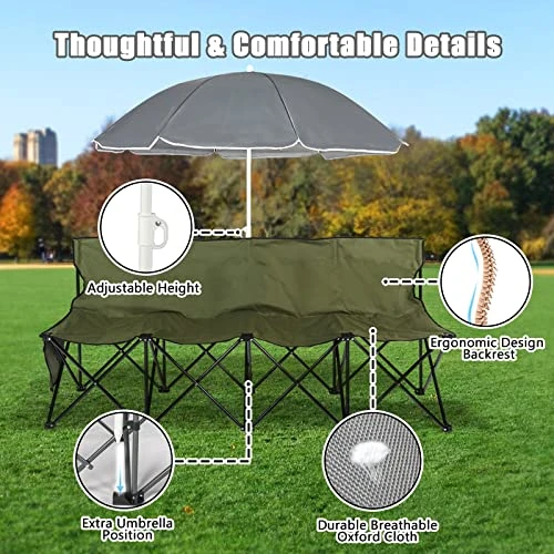 AOTIFARM Portable Sports Bench 4 Seat Folding Camping Chairs Team Sideline Bench Lawn Chairs Heavy Duty With Removable Seat Green XH4Y1A Folding Chairs - Image 6