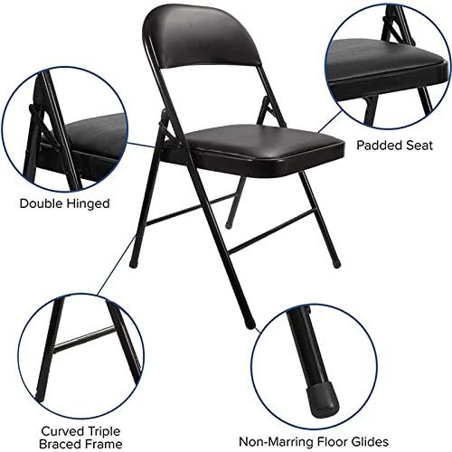 SKONYON Padded Seat Folding Chair Metal Frame Folding Chairs For Home Office, Double Braced, 4 Pack, Black - Image 4