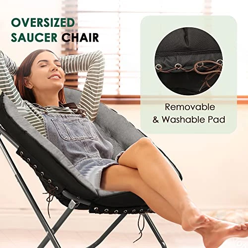 Tochiyoga Saucer Chairs For Adults, Oversized 265 Lb Saucer Chair For Bedroom, Papasan Chair With Cushion And Frame, Folding Saucer Chair, Moon Chair (Grey) - Image 3