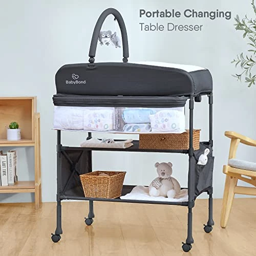 Portable Baby Changing Table, BabyBond Foldable Changing Table Dresser Waterproof Diaper Changing Table Height Adjustable Changing Station For Infant And Newborn(Grey) - Image 2
