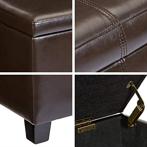 FIRST HILL FHW Madison Rectangular Faux Leather Storage Ottoman Bench, Large, Espresso Brown - Image 3