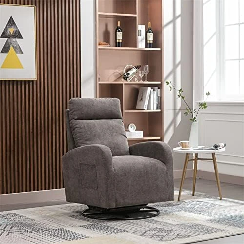 Swivel Rocker Recliner Chair With Metal Base And Side Pocket, Upholstered Nursery Glider Chair, Comfortable Rocking Chair For Nursery, Home And Office, Modern High Back Arm Chair, White Teddy - Image 6