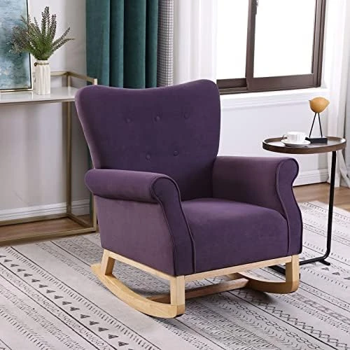 WIILAYOK Nursery Rocking Chair, Velvet Glider Rocker With Solid Wood Base And High Backrest For Baby Nursery, Comfy Rocking Recliner Armchair For Breastfeeding And Rocking Baby To Sleep (Beige) - Image 10