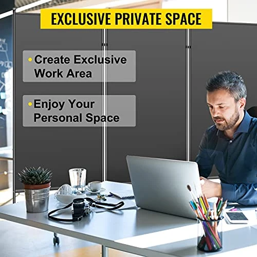 Jhanw 3 Panel Room Dividers 102" X71", Folding Room Partition On Wheels, Expandable Office Partition Waterproof And Shading, Black Privacy Screen For Patio, Office, Home, School, Hospital 1 Pack - Image 2