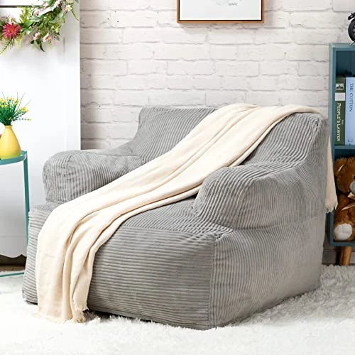 HollyHOME Bean Bag Sofa Chair, 37LB Memory Foam Filled Lounge Arm Puff Chair, Upholstered Single Couch With Washable Cover, Padded Lazy Sofa For Living Room, Bedroom, 32"(D) X34(W) X28(H), Grey