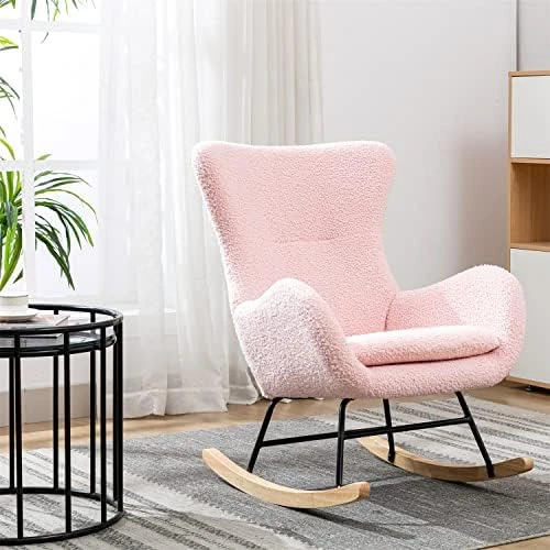 Kiztir Velvet Rocking Chair Nursery, Modern Rocking Chair With High Backrest, Comfy Accent Glider Chair For Nursery, Living Room, Bedroom (Navy) - Image 13