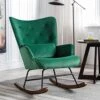 YOUTHUP Velvet Rocking Chair Indoor Mid-Century Modern Tufted Winback Rocker Chair With Solid Wood Base Comfy Tall Back Glider Rock Armchair For Living Room, Nursery, Balcony, Green