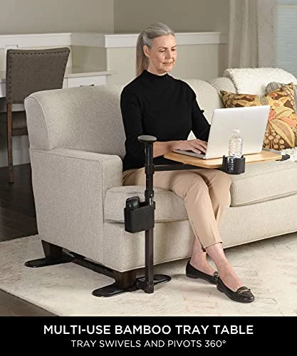 Signature Life Independence Tray Table, Bamboo Swivel TV Tray, Adjustable Laptop Table With Ergonomic Stand Assist Safety Handle, Independent Living Aid - Image 3
