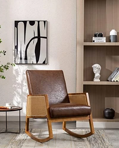 Luccalily Swivel Rocking Chair For Nursery, Upholstered Glider Nursery Chair With Breathable Fabric For Bedroom, Living Room, Beige - Image 11