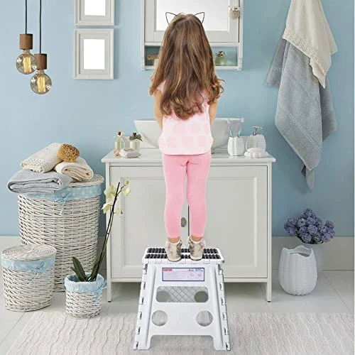 Acko Folding Step Stool - 13" Height Premium Heavy Duty Step Stools For Adults And Kids, Upgrade Step Stool Kitchen Garden Bathroom Stepping Stool (White)