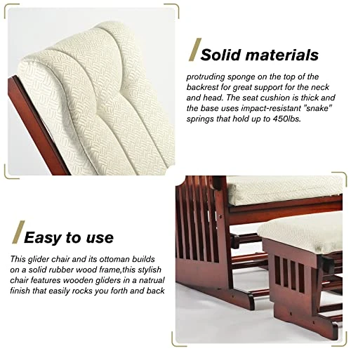 Gxcevsou Solid Wood Frame Accent Chair With Ottoman Foot Rest, Glider Chair For Nursery Rocking Chair With Anti-Pinching Thick Cushion, Chaise Lounge Chair For Bedroom, Office, Living Room - Image 5