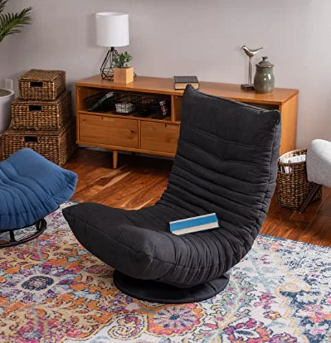 BIRDROCK HOME Swivel Floor Chair For Adults Or Kids | 30.5" H X 23.64" W. 8" Thick Cushion | Grey | 360 Rotating Gaming Seats | Comfy Back Support | Foldable Banana Chair - Image 4