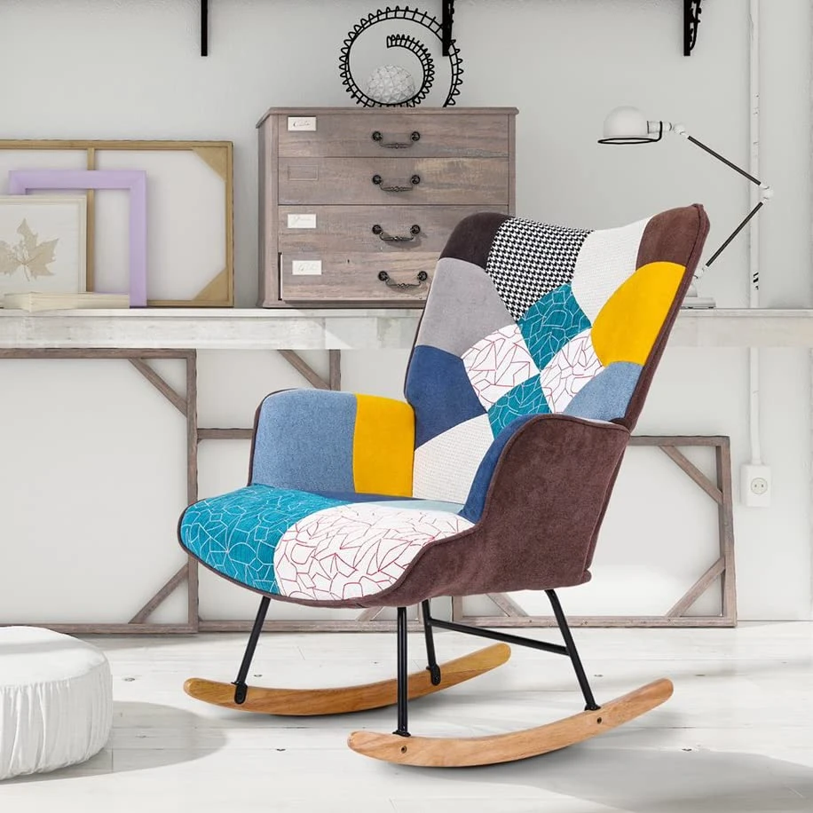 Yoluckea Rocking Chair Tufted Upholstered Nursery Rocking Chairs, Colorful Glider Rocker Chair With Comfy Wingback And Solid Wood Base For Living Room Bedroom Nursery - Image 5