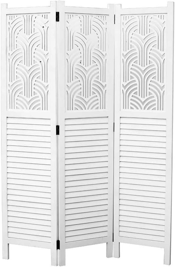 Legacy Decor 3 Panels Room Divider Rustic Wood W/Decorative Cutout Grey - Image 5