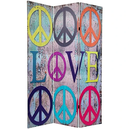 Oriental Furniture 6 Ft. Tall Double Sided Multi-Color Peace & Love Room Divider - Image 2