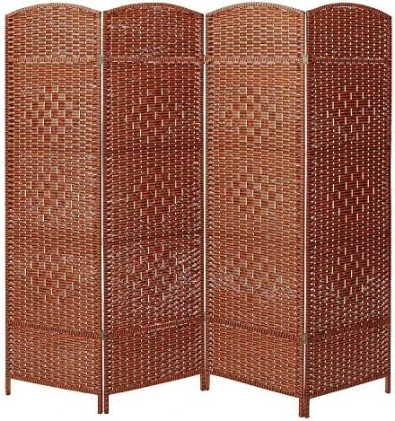 MyGift 4-Panel Dual-Hinged Freestanding Woven White Wood Room Divider - Image 5