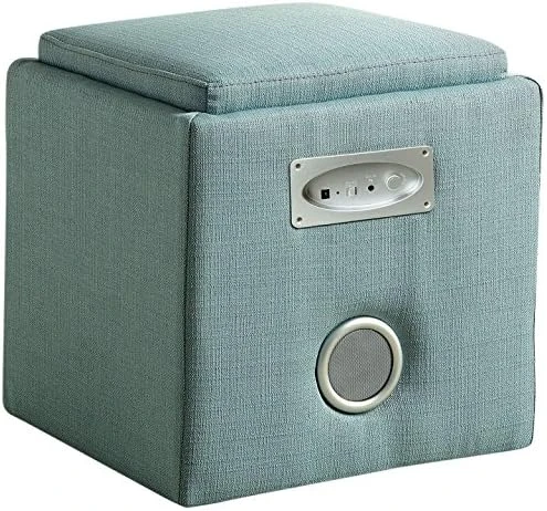 Furniture Of America Uptempo Padded Flax Storage Ottoman With Bluetooth Speakers, Ivory - Image 4