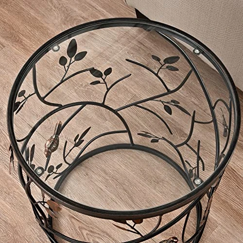 FirsTime & Co. Bronze Bird And Branches End Table, Bedroom Nightstand And Living Room Side Table, Round, Metal And Glass, Cottage, 22 X 16.5 Inches - Image 5