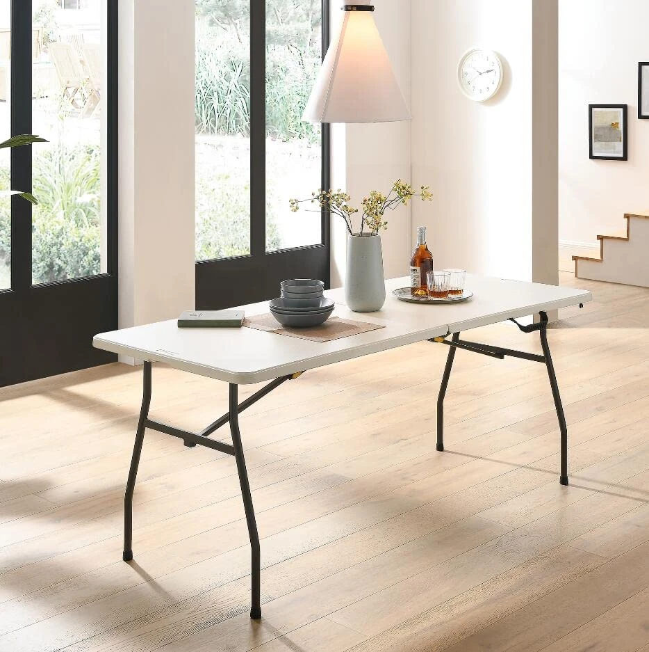 Living And More 6 Foot Fold-in-Half Table With Curve Legs, White - Image 2