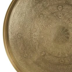 Gold Tray Top Round Table - 20”dia X 21.7”h Handmade Etched Small Iron Legs Metal Mini Coffee Cocktail Home Office Living Room Entryway Bedroom Nightstands - Antique Brass Finish Decorative End Table