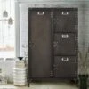 MIIIKO Steel Wardrobe Cabinet Locker, 55.1" H X 17.9" D X 29.5" W Rustic Metal Storage Cabinet With Lockable Doors And Hanging Rod, Industrial Rivet Style, For Living Room, Bedroom, Garage And Club