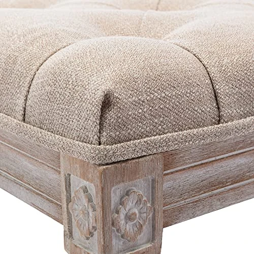 Chairus Fabric Upholstered Entryway Ottoman Bench - Classic Bedroom Bench With Rustic Wood Legs - Beige - Image 6
