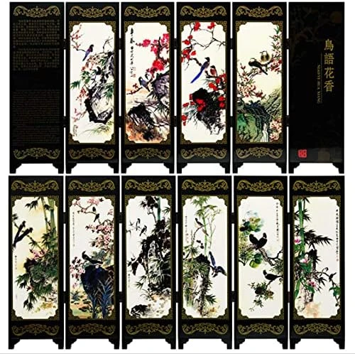 Bantlou Mini Folding Screen Small Chinese Dividers Japanese Decor Folding Screen Desktop Asian Decoration Gift For Home Office New Year 18.5‘’×9.5’’(Bird And Flowers) - Image 8