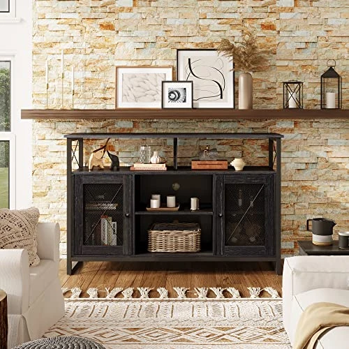 WLIVE TV Stand For 55 Inch TV, Tall Entertainment Center With Storage, Industrial Farmhouse TV Console For Bedroom Living Room, Charcoal Black - Image 3