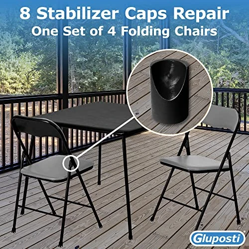 8 Black Folding Chair V-Tip Stabilizer Caps, 7/8 Inch ID - Heavy Duty Nylon End Caps, Non-Marring Round Top Of Leg Protectors, Compatible Replacement Stability Plugs For Metal & Padded Folding Chairs - Image 3