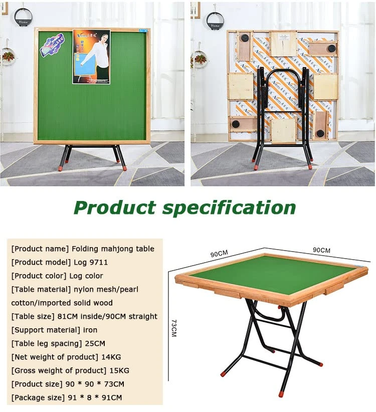 MEIMAI Mahjong Table For Home, Folding Solid Wood Card Table, Square 4 Player Game Table, Board Game Domino Table For Party Gathering Game, 35In,Log Color - Image 4