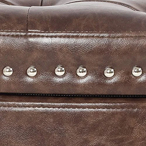 Homebeez 43.5" Half Moon Storage Ottoman Bench, Lift Top Faux Leather Storage Ottoman Bench For Bedroom Living Room (Light Brown) - Image 4