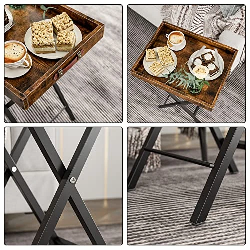 XBurmo TV Tray Tables Set Of 2 Wood TV Trays With Removable Tray Top 2 Pcs Folding Side Table For Bedroom Living Room Snack Table With Food Serving Tray For Small Space Burned Brown Eating Table - Image 6