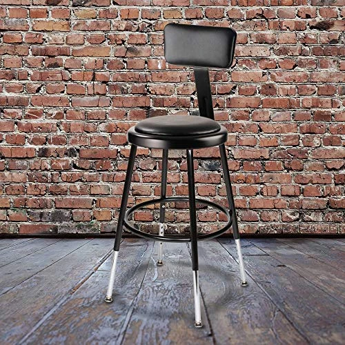 OEF Furnishings (2 Pack) Height Adjustable Black Vinyl Padded Stool With Backrest, 18-27" High OEF6418HB-10/2 - Image 2