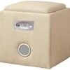 Furniture Of America Uptempo Padded Flax Storage Ottoman With Bluetooth Speakers, Ivory
