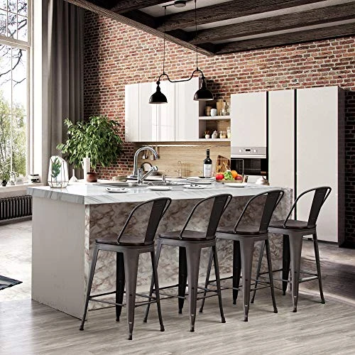 Yongchuang Metal Barstools 30" Seat Height High Back Bar Stools Industrial Kitchen Dining Stools Bar Chairs With Wooden Top Set Of 4, Gunmetal - Image 3