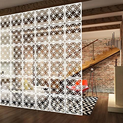 PKEPJ Hanging Room Divider Panels,10 Pieces Wood-Plastic Screen Panels Wall Divider Partition Home Office Decoration (White04) - Image 4